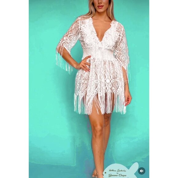 antica sartoria Dresses & Skirts - Antica Sartoria 2024 White Short Fringe Lace Dress 🤍🤍